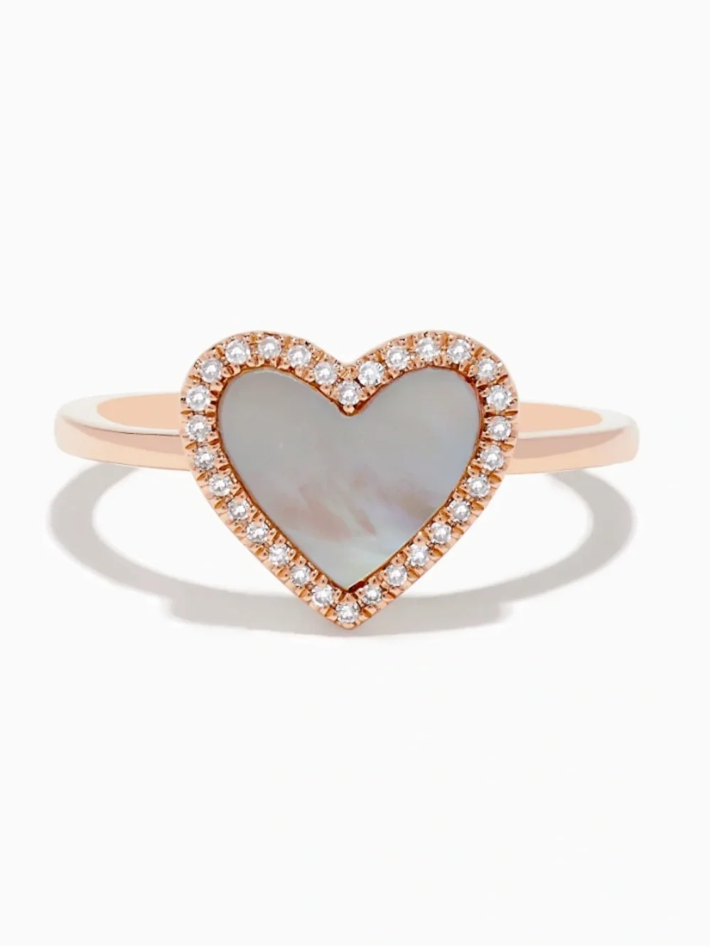 GP Gold Plated 925 Heart Mother-of-Pearl Ring with CZ Halo Size 7
